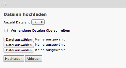 Bildschirmausschnitt TYPO3 CMS - Dateien hochladen in älteren Versionen von TYPO3