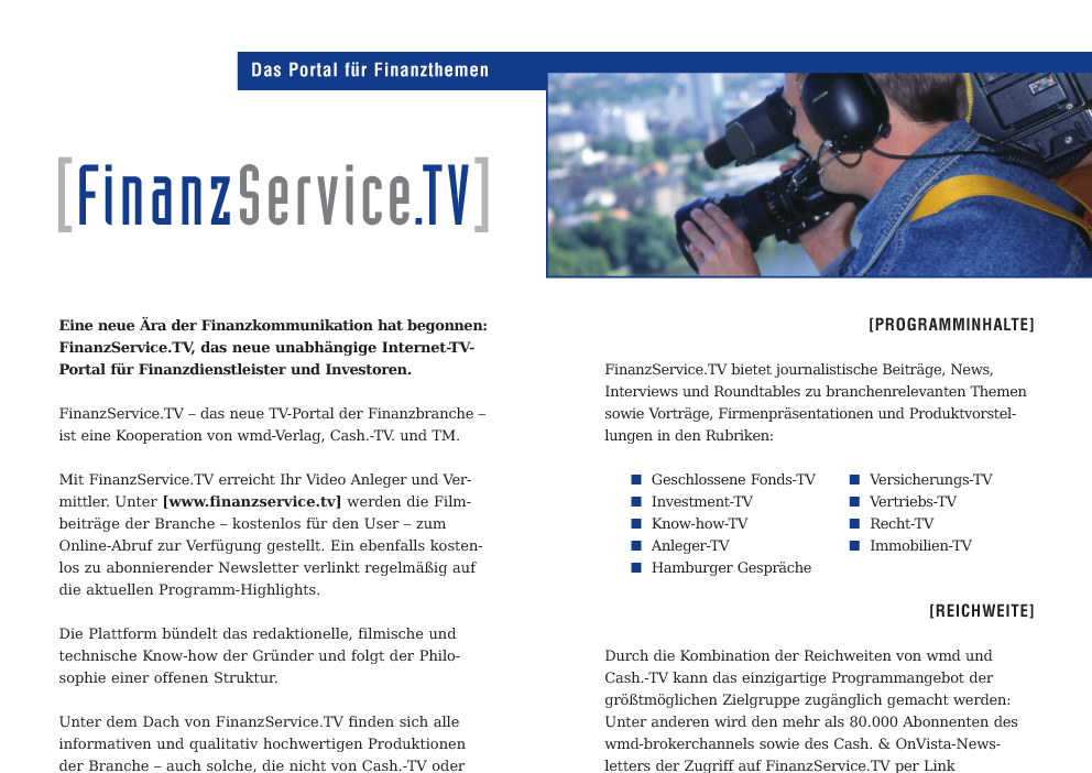 Ausschnitt FinanzService TV Flyer, Titelseite