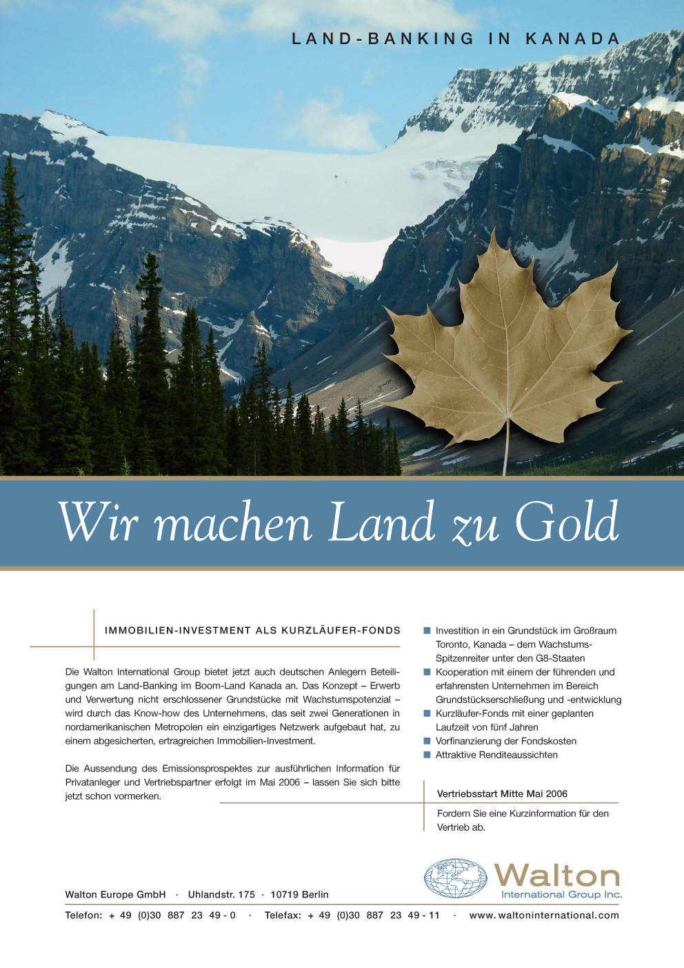 Anzeige mit Slogan: Wir machen Land zu Gold