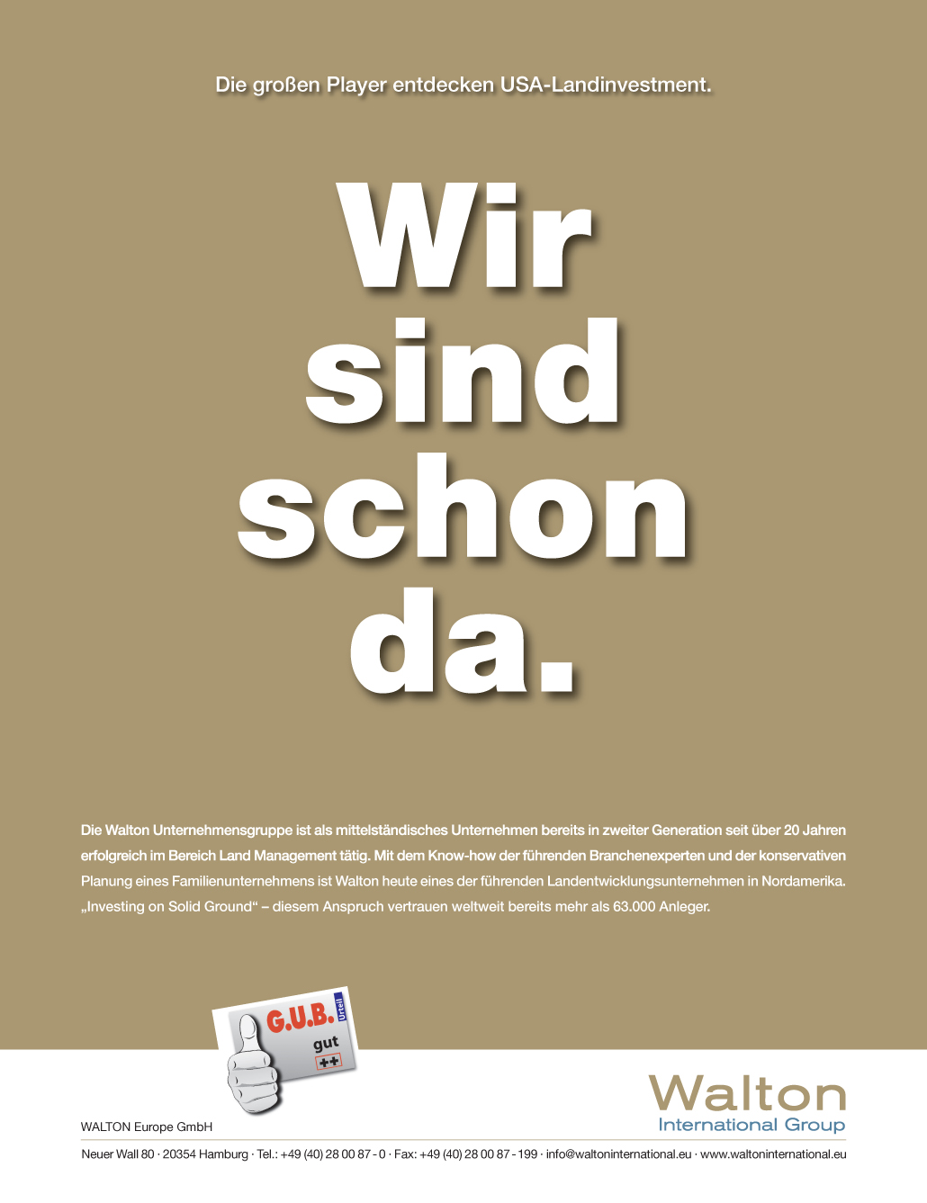 Alternativformat Anzeige mit Slogan: Wir sind schon da