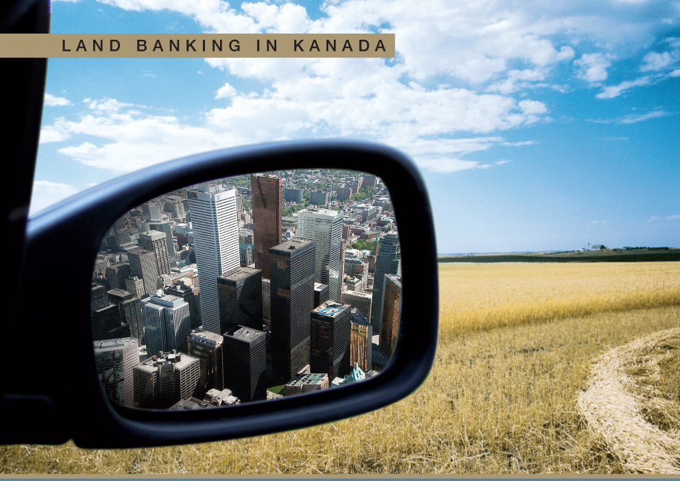 Abbildung Anzeige Autorückspiegel, Überschrift: Land Banking in Kanada