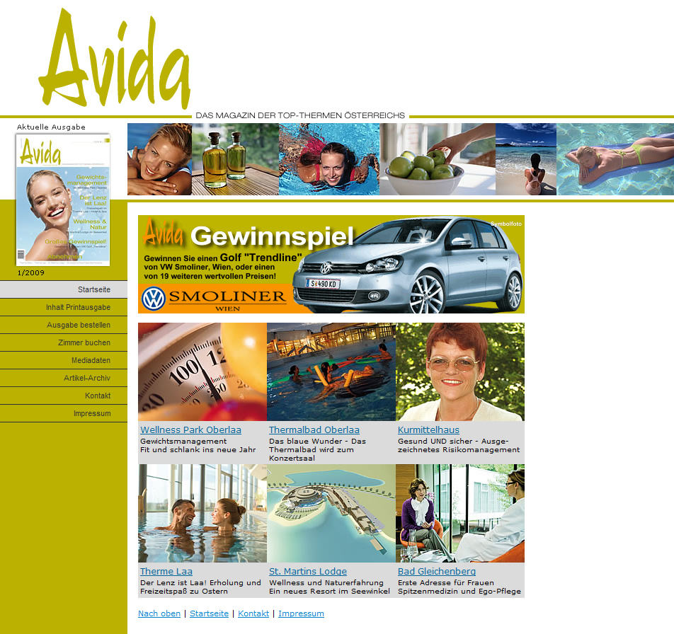 Abbildung Avida Website mit Gewinnspielbanner