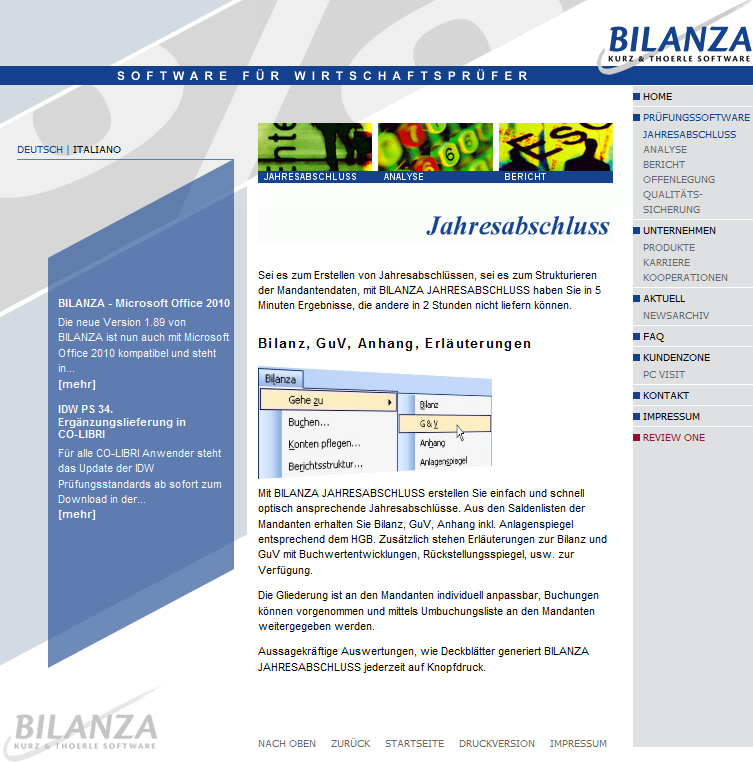 Unterseite des Bilanza-Projektes