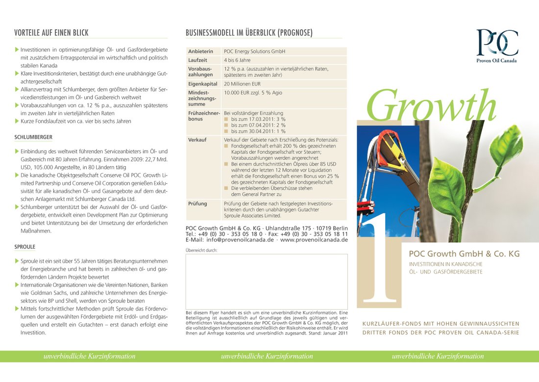 Flyer zum Fonds POC Growth 1, Außenseiten