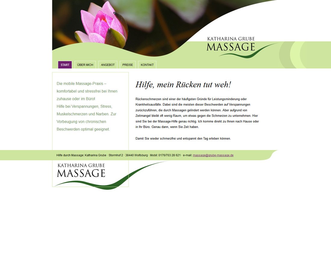 Abbildung Startseite Grube Massage Website